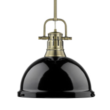Golden 3604-L AB-BK - Yep by Golden Lighting Duncan 1-light 14in Rod Hung Pendant in Aged Brass and Black shade